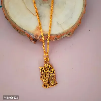 Religious Lord Radha Krishna With Gold And Black Cotton Dori Pendant Necklace