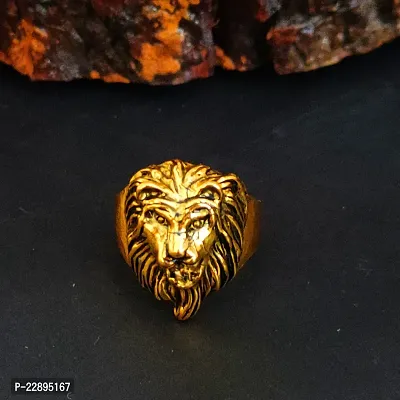 Shiv Creation Retro Biker Men Gold Plated Lion Head Ring