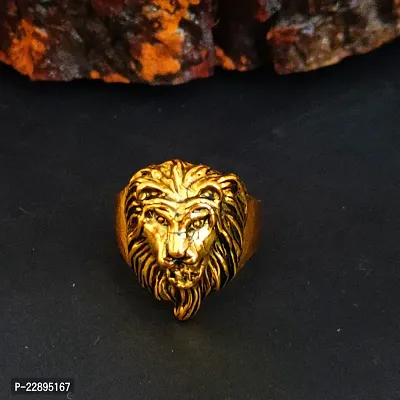 Shiv Creation Retro Biker Men Gold Plated Lion Head Ring-thumb0