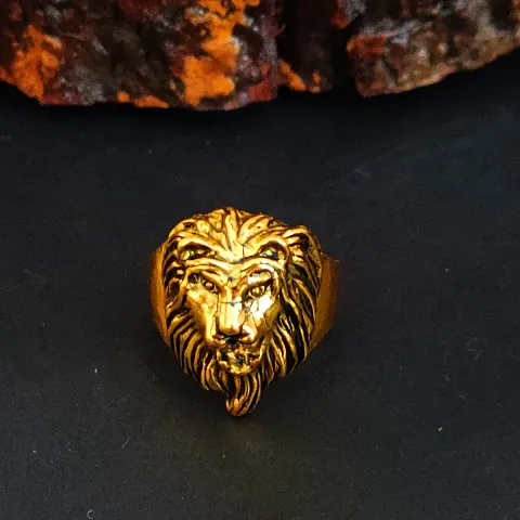 Shiv Creation Retro Biker Men Plated Lion Head Ring