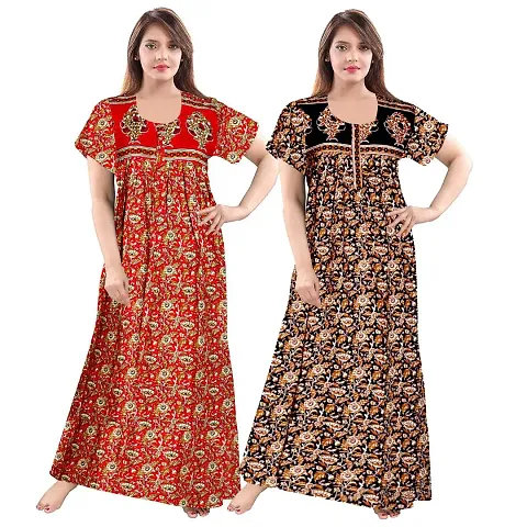 Pack Of 2 Cotton Printed Nighty/Night Gown