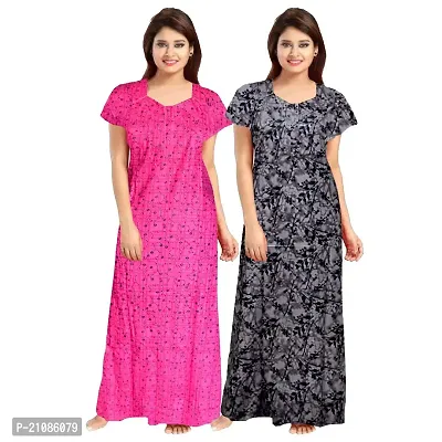 Stylish Multicoloured Cotton Printed Nighty For Women Pack Of 2-thumb0