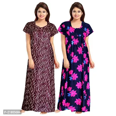 Stylish Multicoloured Cotton Printed Nighty For Women Pack Of 2-thumb0