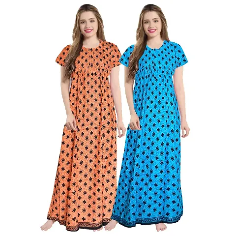 Jaipuri Cotton Printed Nighty//Night Gown Pack Of 2