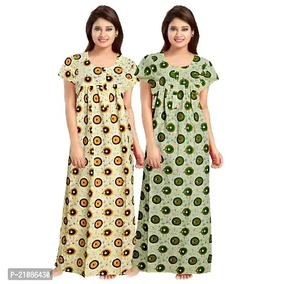 Stylish Multicoloured Cotton Printed Nighty For Women Pack Of 2-thumb0