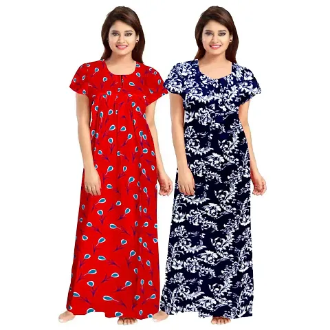 jwf Women's 100% Cotton Printed Attractive Maxi Maternity Wear Comfort Nightdresses ( Combo Pack of 2 PCs.)