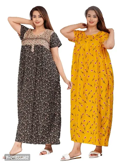 Stylish Multicoloured Cotton Printed Nighty For Women Pack Of 2-thumb0