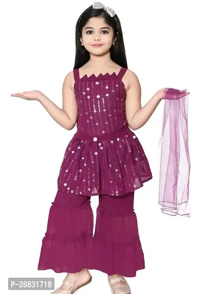 Alluring Purple Rayon Embellished Stitched Salwar Suit Set For Girls