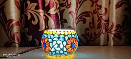 Table Lamp for Bed Side Handcrafted Glass Lamp Night Lamp (6 cm, Multicolor)
