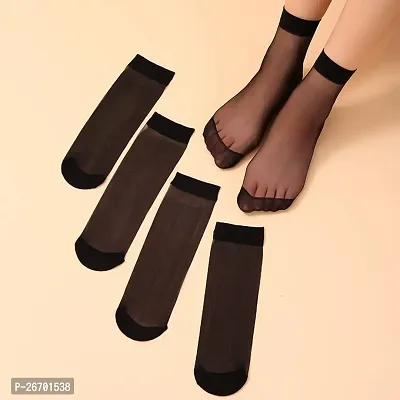 Black ankle length transparent  sheer stocking sock pack of 5-thumb0