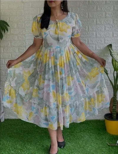 Hot Selling Floral Print Georgette Dress