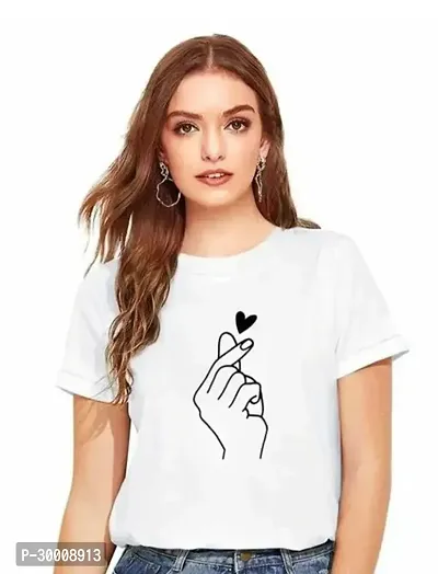 Stylish White Cotton Blend Printed Tshirt For Women-thumb0