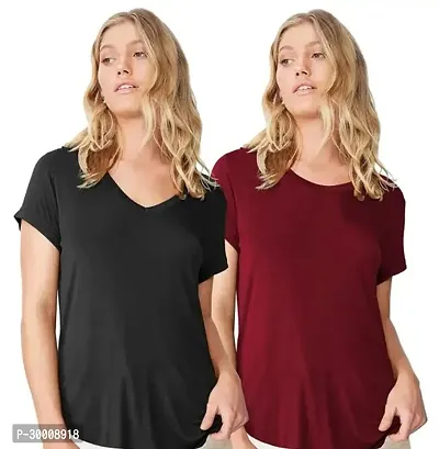 Stylish Multicoloured Cotton Blend Solid Tshirt For Women Pack Of 2