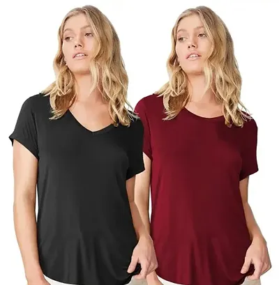 Fabricorn Combo of V-Neck Up Down Short Sleeve Tshirt for Women (Pack of 2)