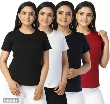 Stylish Multicoloured Cotton Blend Solid Tshirt For Women Pack Of 4