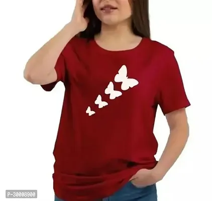 Stylish Maroon Cotton Blend Printed Tshirt For Women-thumb0