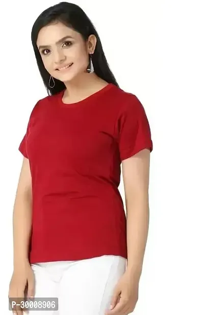 Stylish Red Cotton Blend Solid Tshirt For Women-thumb0