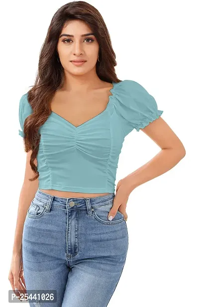 Elegant Blue Polyester Solid Top For Women