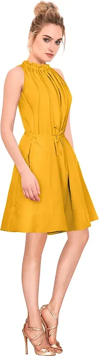 Stylish Yellow Polyester Solid A-Line Dress For Women-thumb3