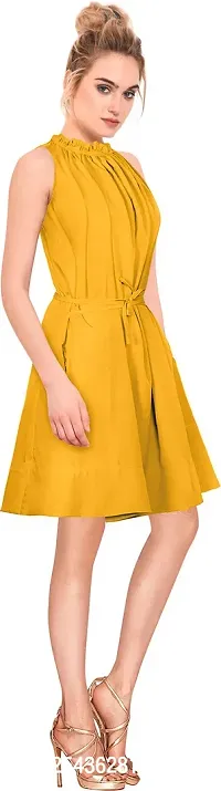 Stylish Yellow Polyester Solid A-Line Dress For Women-thumb4