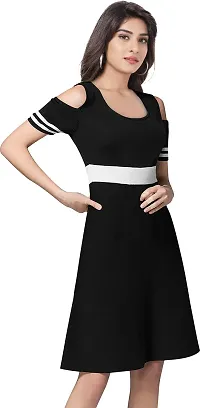 Stylish Black Polyester Solid A-Line Dress For Women-thumb2