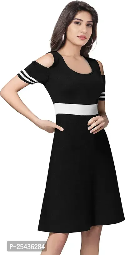 Stylish Black Polyester Solid A-Line Dress For Women-thumb3