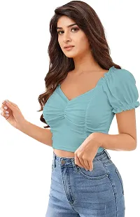 Elegant Blue Polyester Solid Top For Women-thumb2