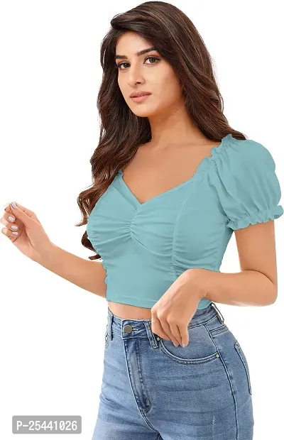 Elegant Blue Polyester Solid Top For Women-thumb3