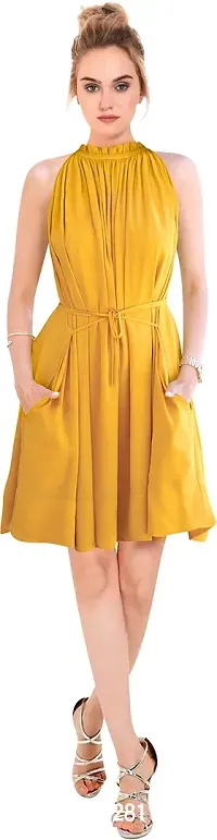 Stylish Yellow Polyester Solid A-Line Dress For Women-thumb0