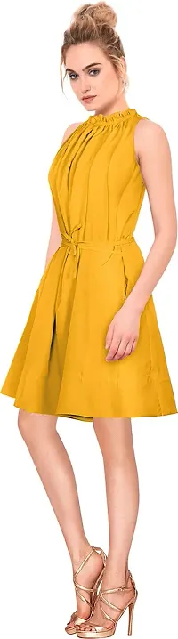 Stylish Yellow Polyester Solid A-Line Dress For Women-thumb2