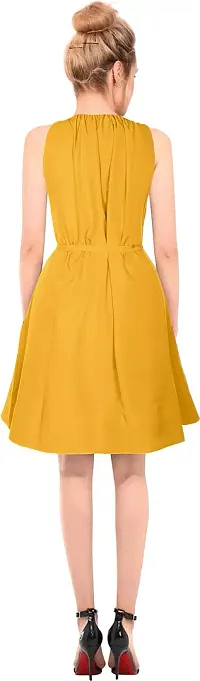Stylish Yellow Polyester Solid A-Line Dress For Women-thumb1