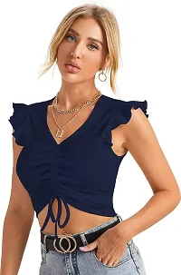 Elegant Blue Polyester Solid Top For Women-thumb3