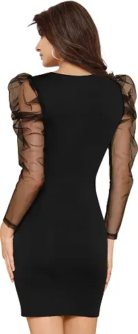 Stylish Black Polyester Solid Bodycon Dress For Women-thumb1