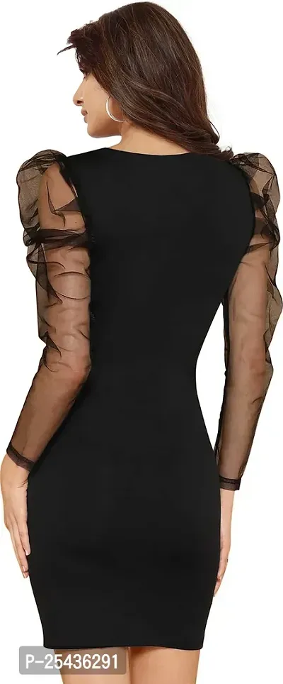 Stylish Black Polyester Solid Bodycon Dress For Women-thumb2