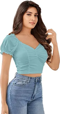 Elegant Blue Polyester Solid Top For Women-thumb3