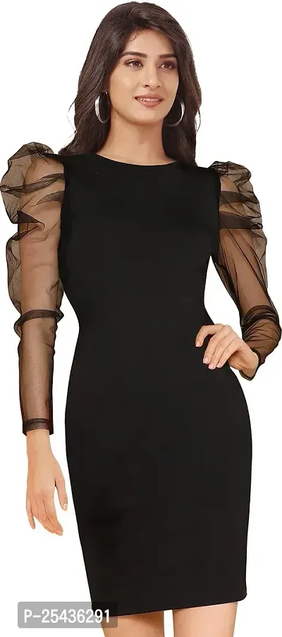 Stylish Black Polyester Solid Bodycon Dress For Women-thumb0