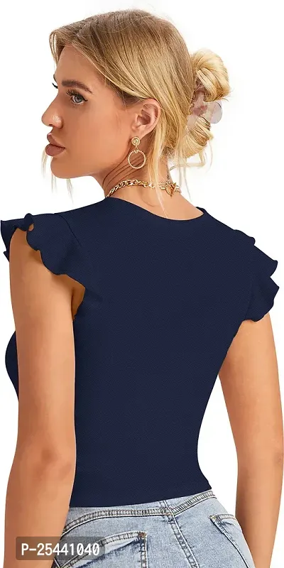 Elegant Blue Polyester Solid Top For Women-thumb2