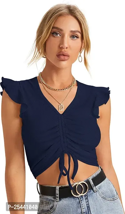 Elegant Blue Polyester Solid Top For Women-thumb0