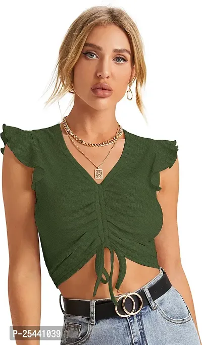 Elegant Green Polyester Solid Top For Women