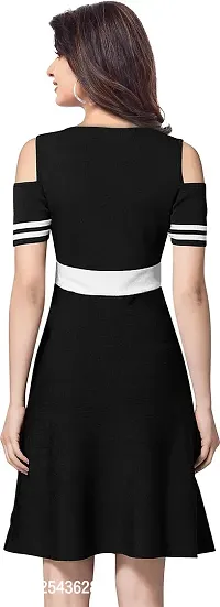 Stylish Black Polyester Solid A-Line Dress For Women-thumb2