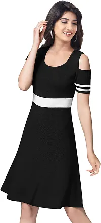 Stylish Black Polyester Solid A-Line Dress For Women-thumb3