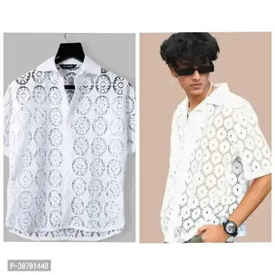 Reliable White Jaquard Printed Casual Shirts Pack Of 2-thumb0