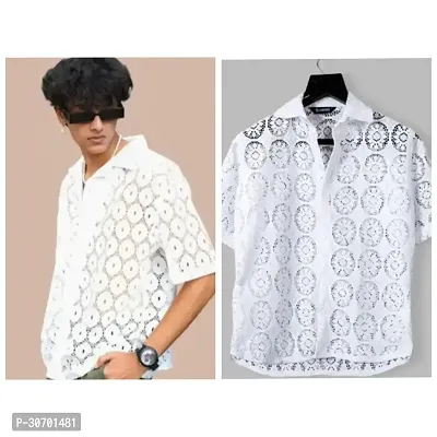 Reliable White Jaquard Printed Casual Shirts Pack Of 2