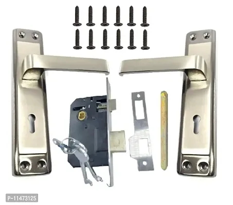 Onmax Steel High Quality Premium Range Lock Heavy Duty Mortise Door Lock Set Size 7 Inch Double Action Brass Latch Brass Bhogli with Black Silver Finish 6 Lever Lockset for House Hotel Bedroom Living-thumb0