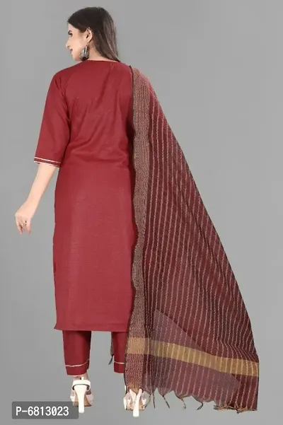 Elegant Cotton Blend Kurta With Bottom And Dupatta Set For Women-thumb5