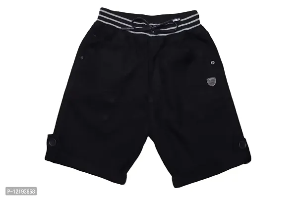 Maskhare Boy's Regular Fit Elastic Waist Drawstring Cotton Shorts|Bermuda Half Pants (Black)-thumb0