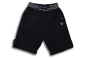 Maskhare Boy's Regular Fit Elastic Waist Drawstring Cotton Shorts|Bermuda Half Pants (Black)-thumb1