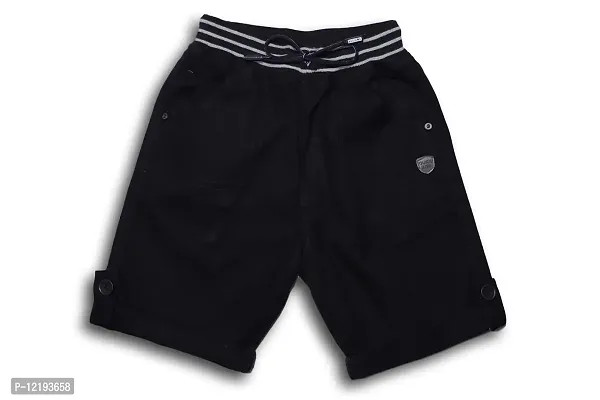 Maskhare Boy's Regular Fit Elastic Waist Drawstring Cotton Shorts|Bermuda Half Pants (Black)-thumb2