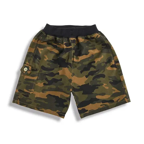 Maskhare Boys Regular Fit Pure Cotton Shorts|Army Print Bermuda Half Pants with Belt Loops