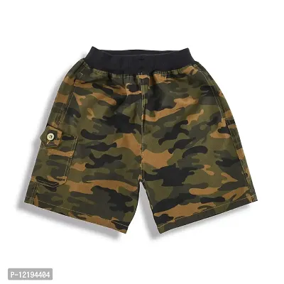 Maskhare Boys Regular Fit Pure Cotton Shorts|Army Print Bermuda Half Pants with Belt Loops (Camel)